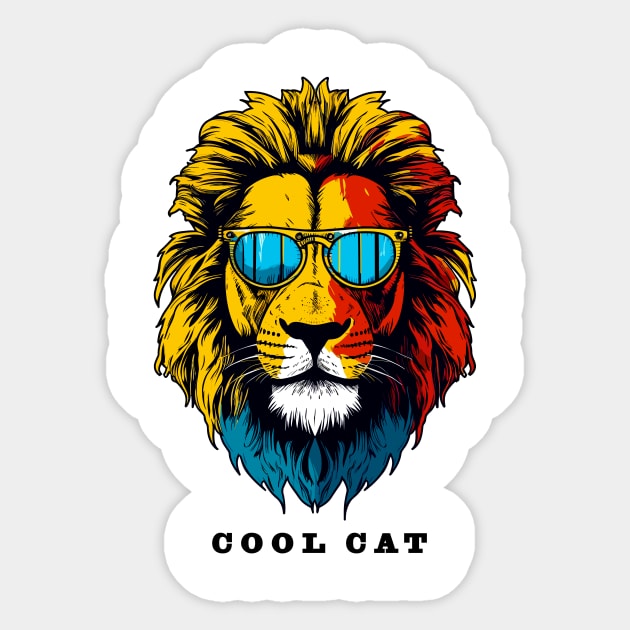 Cool Lion's Head | Unisex Fun Shirt In Retro Design Sticker by Indigo Lake
